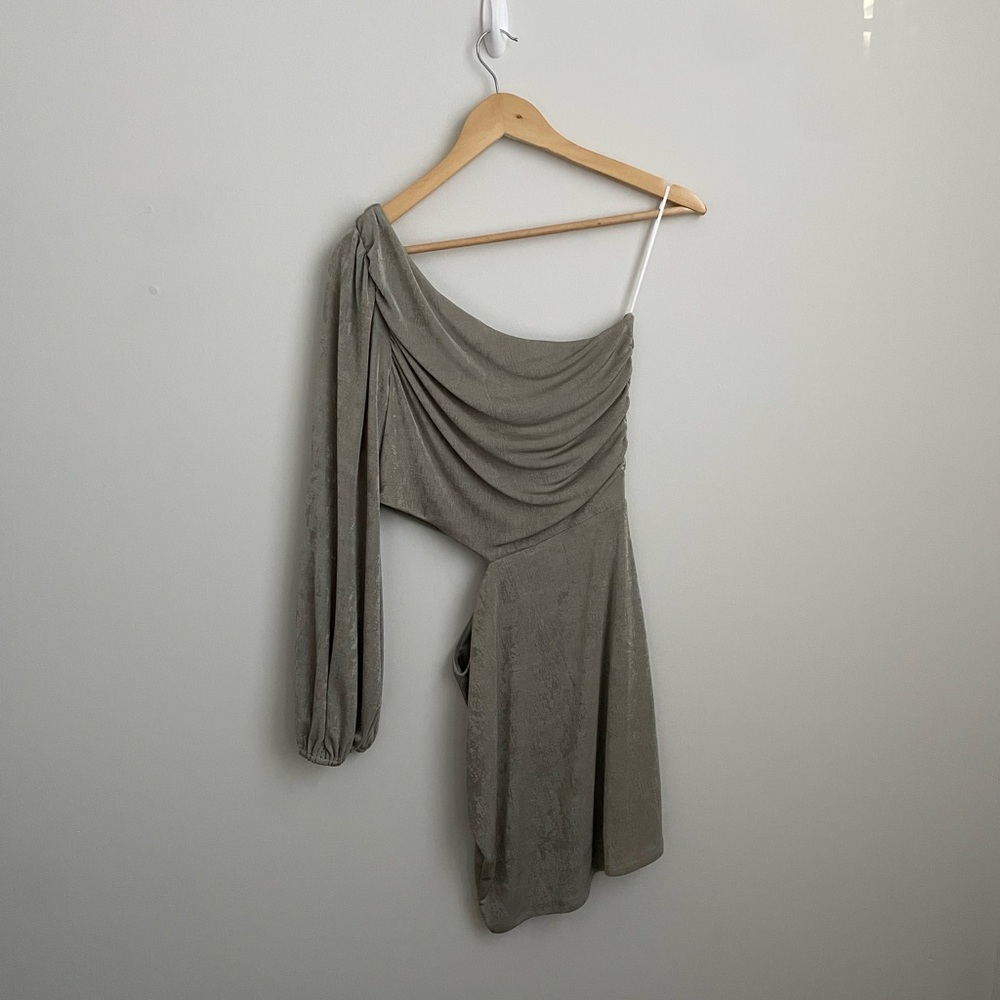 Altar'd State Green-Gray One Sleeve Dress